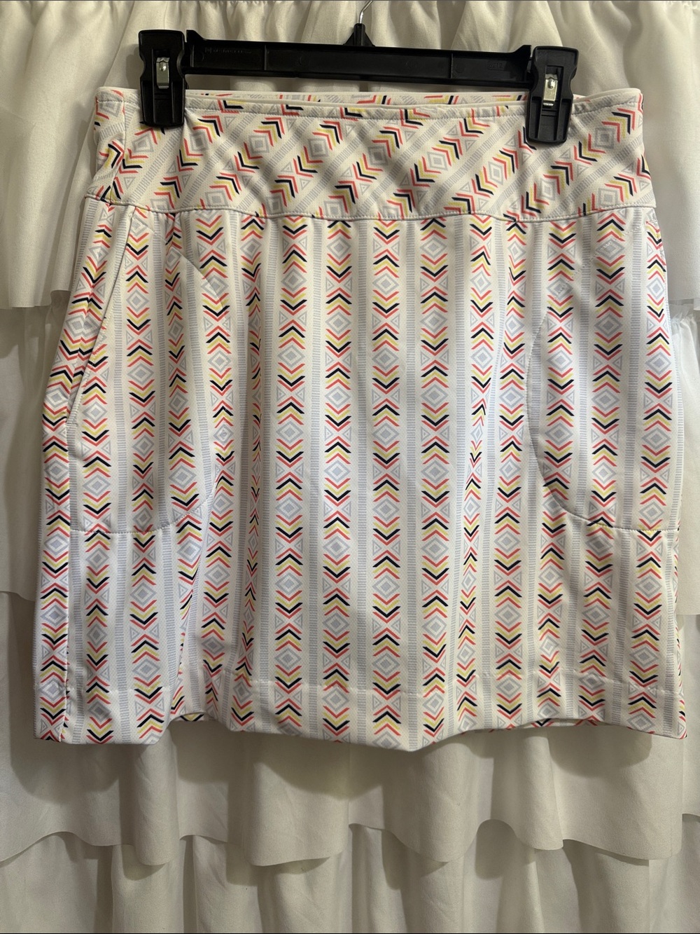 Fairway & Greene Athletic White Skort with Multicolor Stripes- tennis / golf